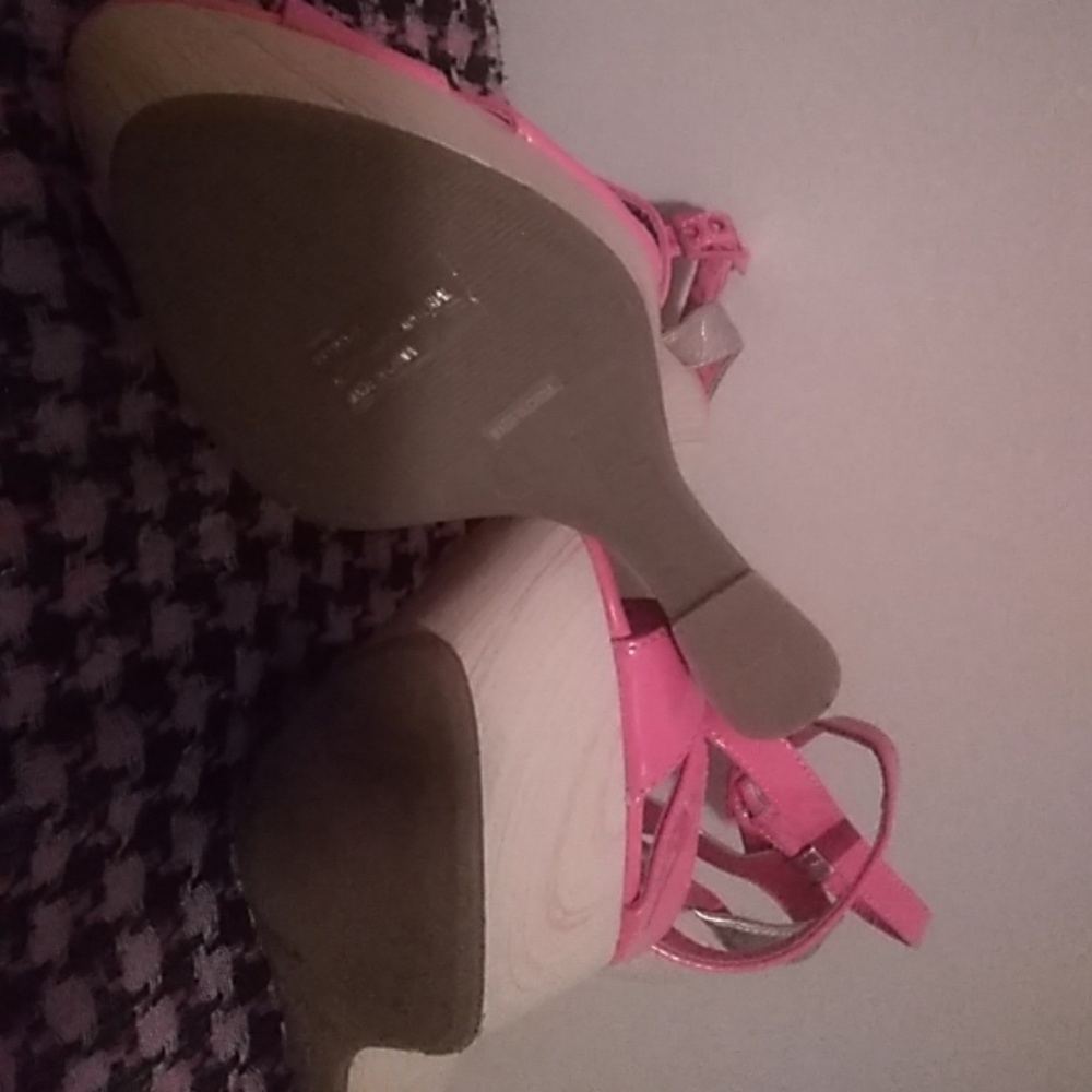 Salmon pink platform wedge heels